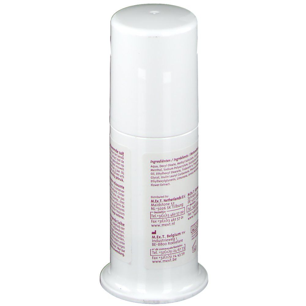 Weiße Kunststoffflasche mit weißem Schraubverschluss. Enthält Text und Zutatenliste.