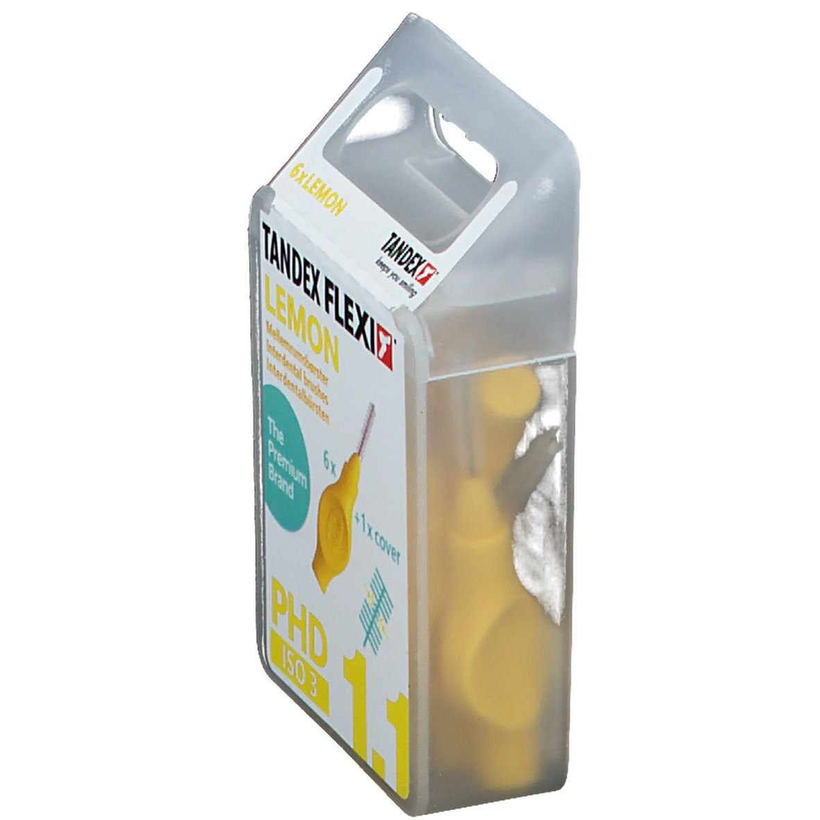 Confezione di scovolini gialli Tandex Flexi. 6 pezzi + 1 coperchio. Giallo, PHD 1.1, ISO 3.