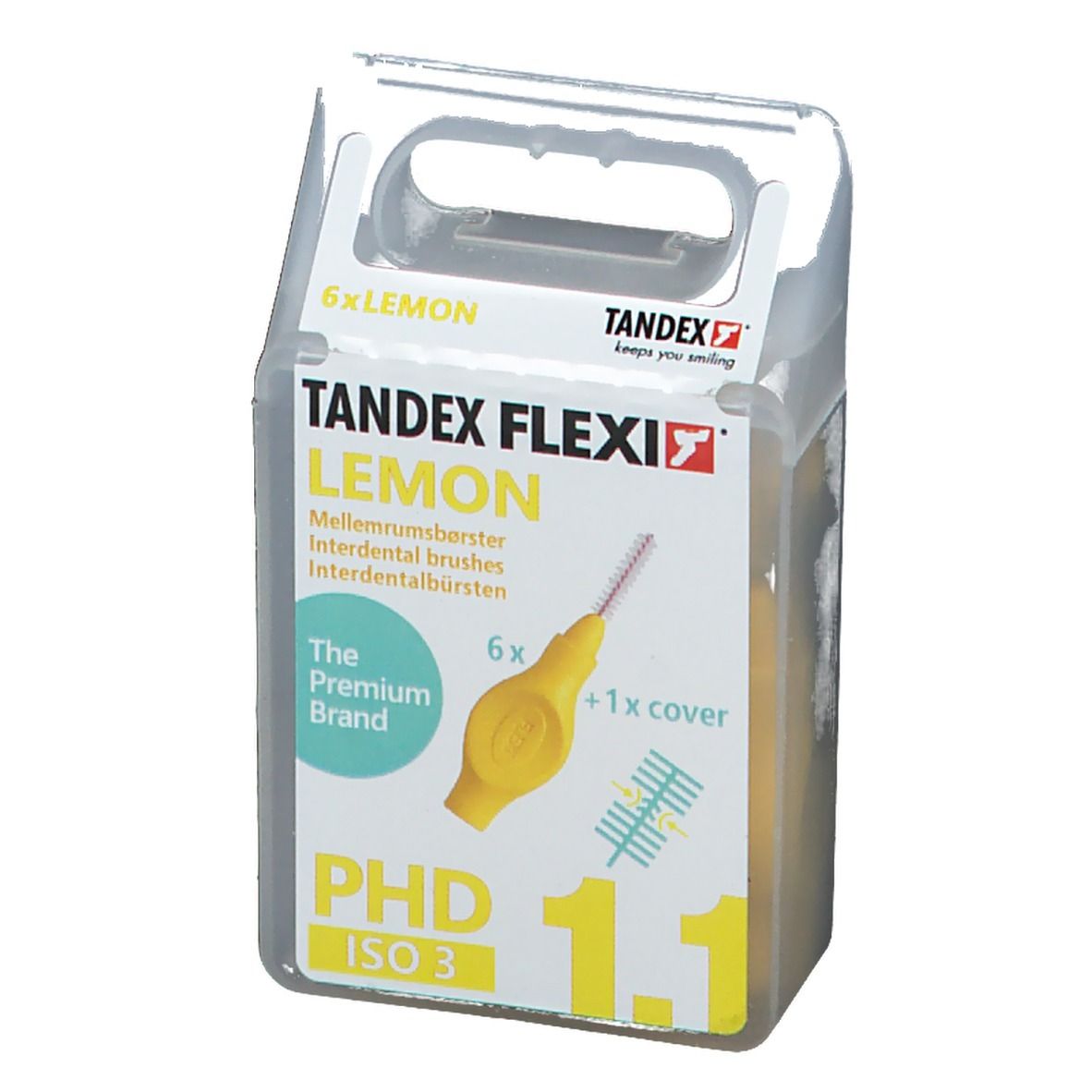 Confezione di scovolini gialli Tandex Flexi. 6 pezzi + 1 coperchio. Giallo, PHD 1.1, ISO 3.
