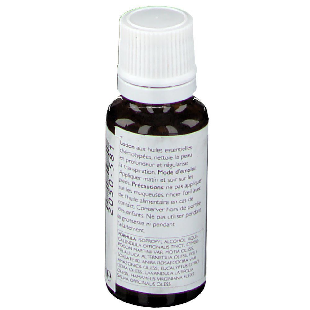 Bruine glazen fles met witte dop. Etiket met tekst. Opschrift: FORMULA.