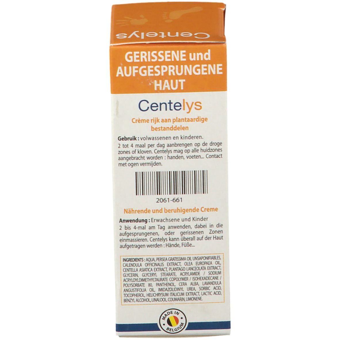 Emballage du produit avec texte. Emballage orange. Fond blanc.