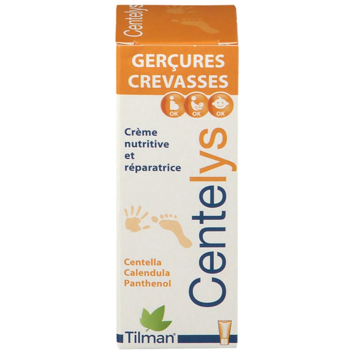 Emballage du produit avec texte. Emballage orange. Fond blanc.