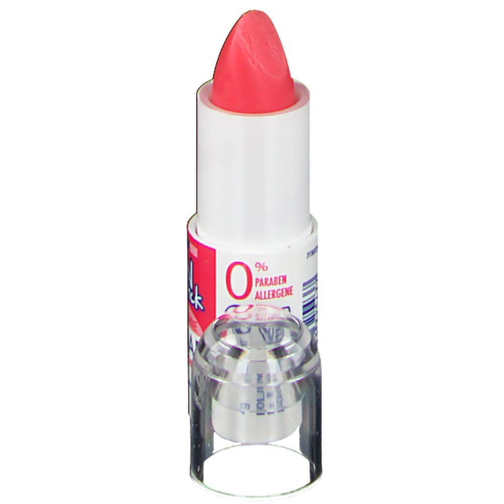 Rouge à lèvres rose et blanc. Inscription: FUN stick. 0% Paraben Allergene. Bouchon transparent.