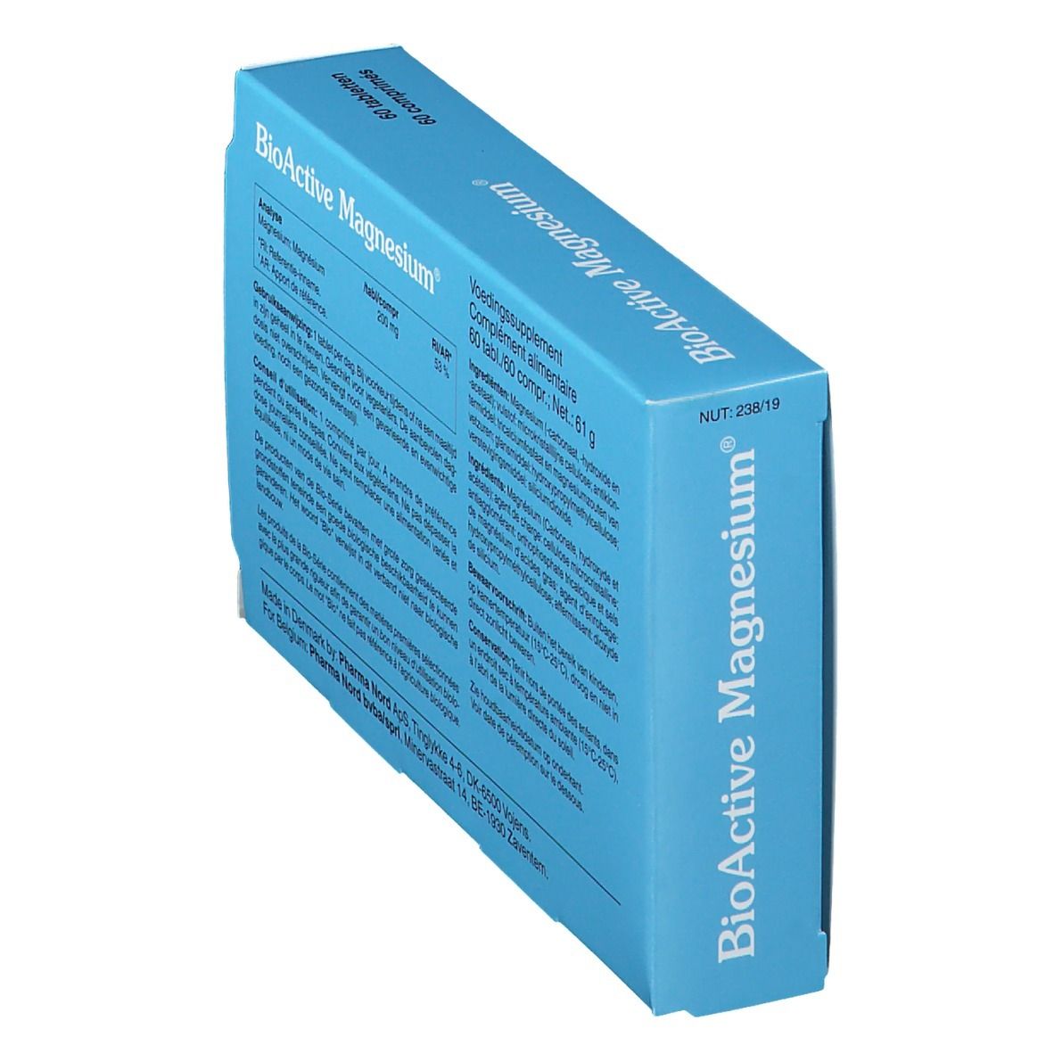 Blaue Schachtel 'BioActive Magnesium'. 60 Tabletten. Pharma Nord. Zertifizierte Qualität.