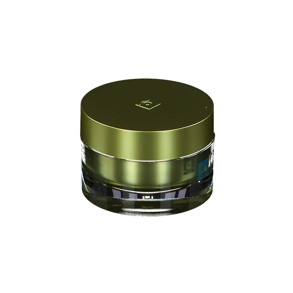 Pot rond avec couvercle doré. Inscription : Endocare Gelcrème. Impression verte.