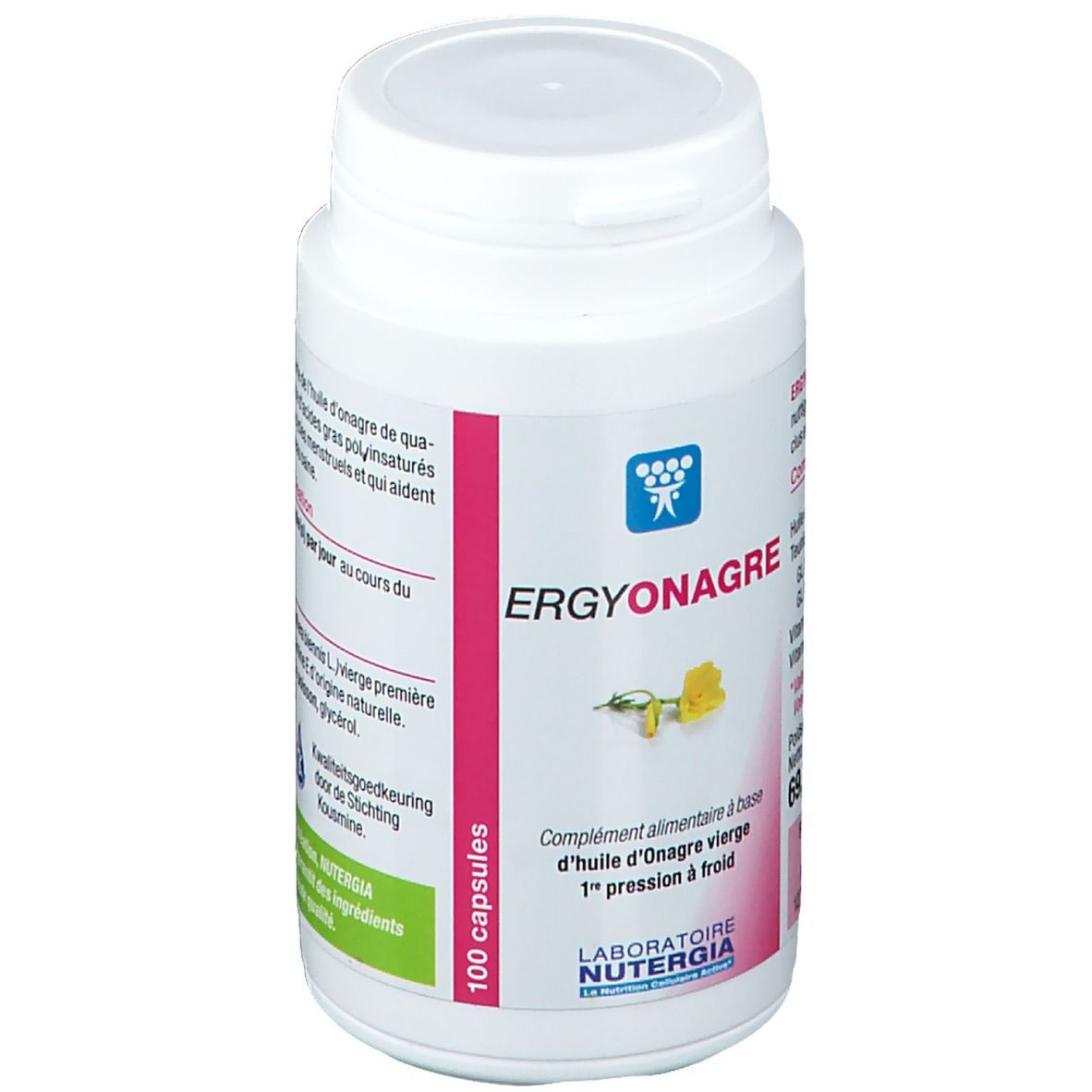 Flacon blanc ERGYONAGRE, 100 capsules. Complément alimentaire. Laboratoire Nutergia.