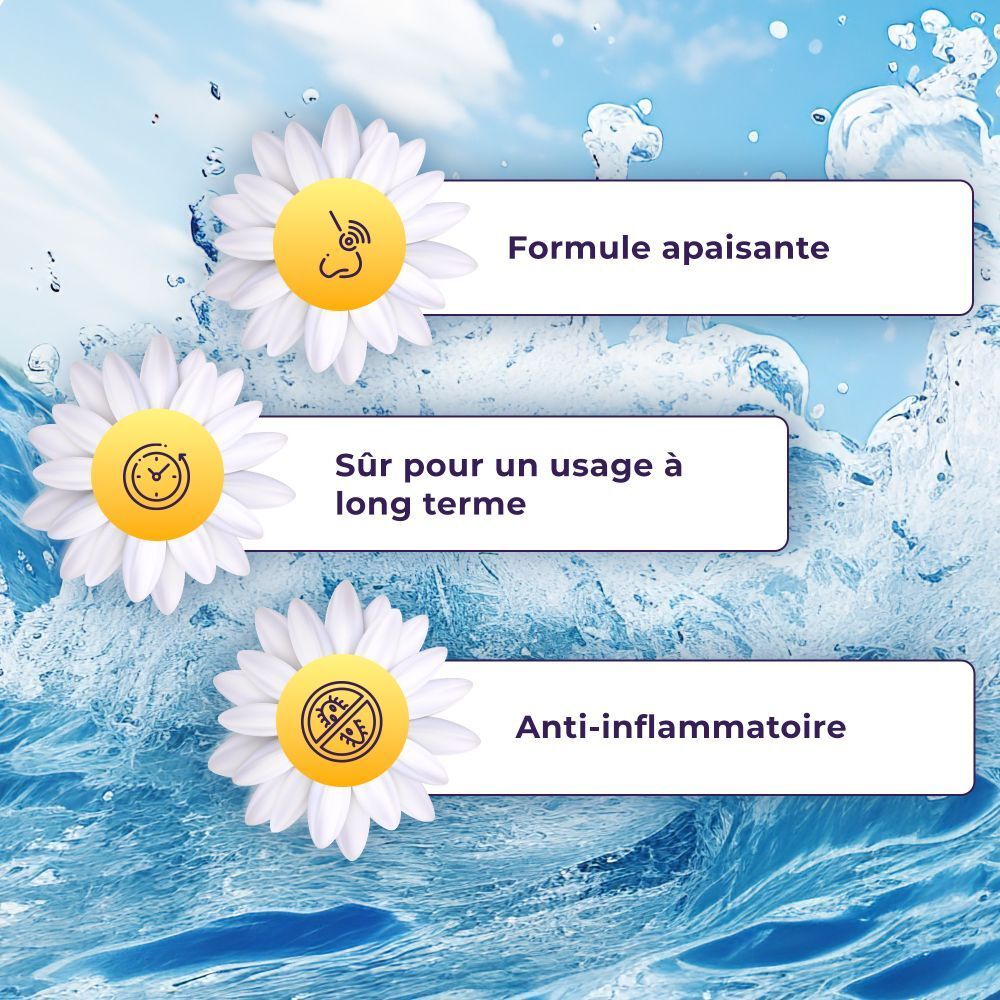 Visuel publicitaire: marguerites avec texte sur les avantages.