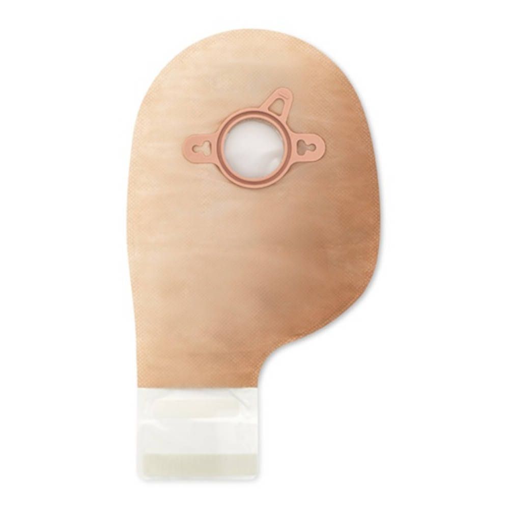 Poche médicale. Matériau couleur peau, anneau marron, fermeture blanche.