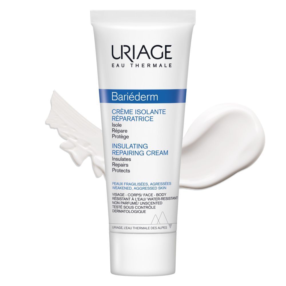 Huid met crème. Tekst: Rijke isolerende crème, Gezicht & lichaam.