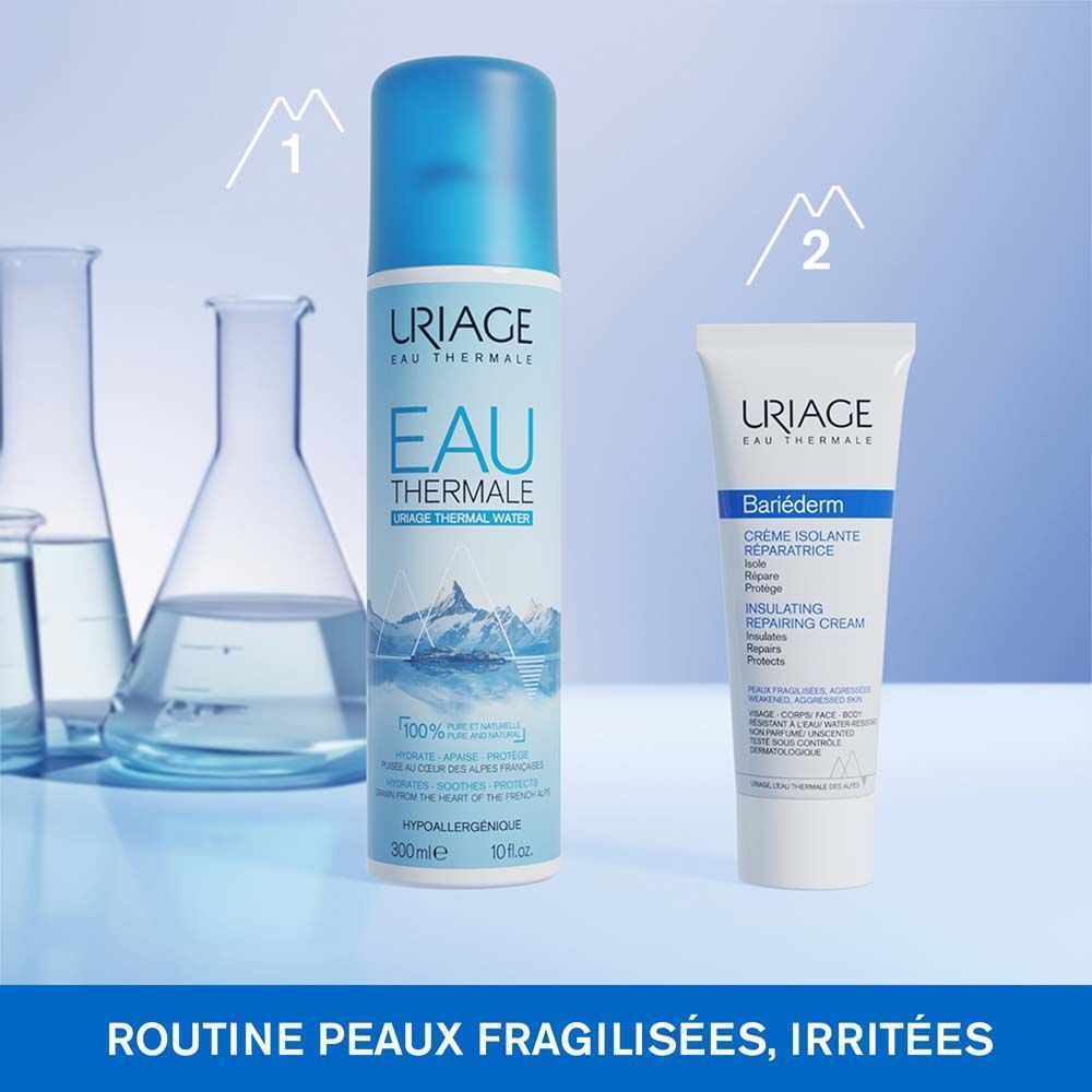 Produits Uriage. Eau Thermale et crème Bariéderm.