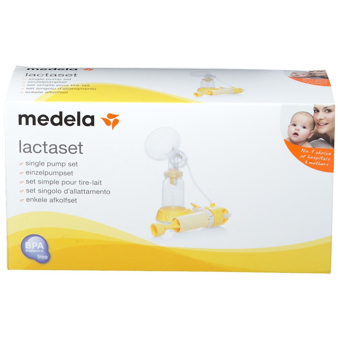 Boîte du set Lactaset Medela. Contient un tire-lait simple. Sans BPA.