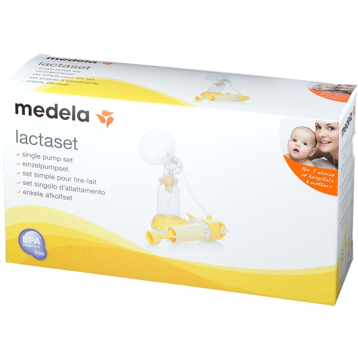 Boîte du set Lactaset Medela. Contient un tire-lait simple. Sans BPA.