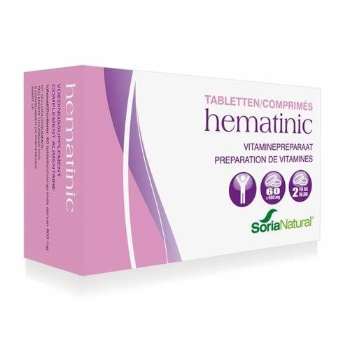 Boîte de comprimés "hematinic". Contient 60 comprimés. Marque Soria Natural.