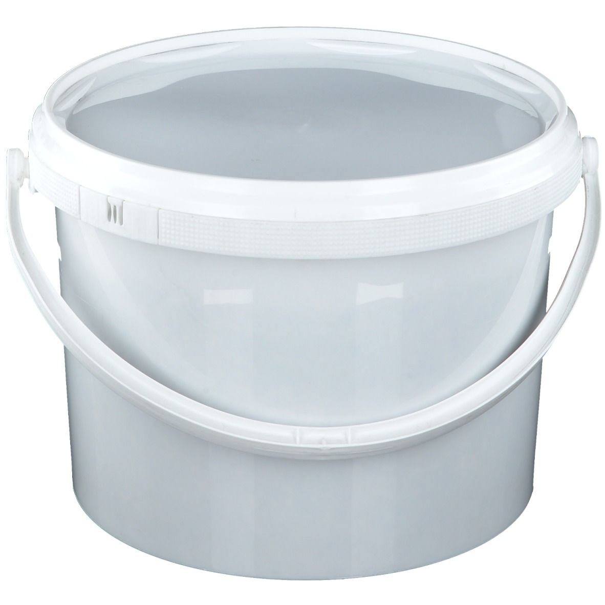Seau blanc avec couvercle et anse.