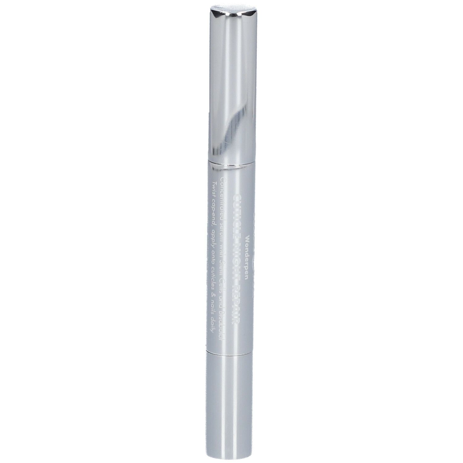 Silberfarbener Stift mit Kappe. Beschriftung auf dem Stift. HERÔME® Cuticle Night Repair Wunderstift.