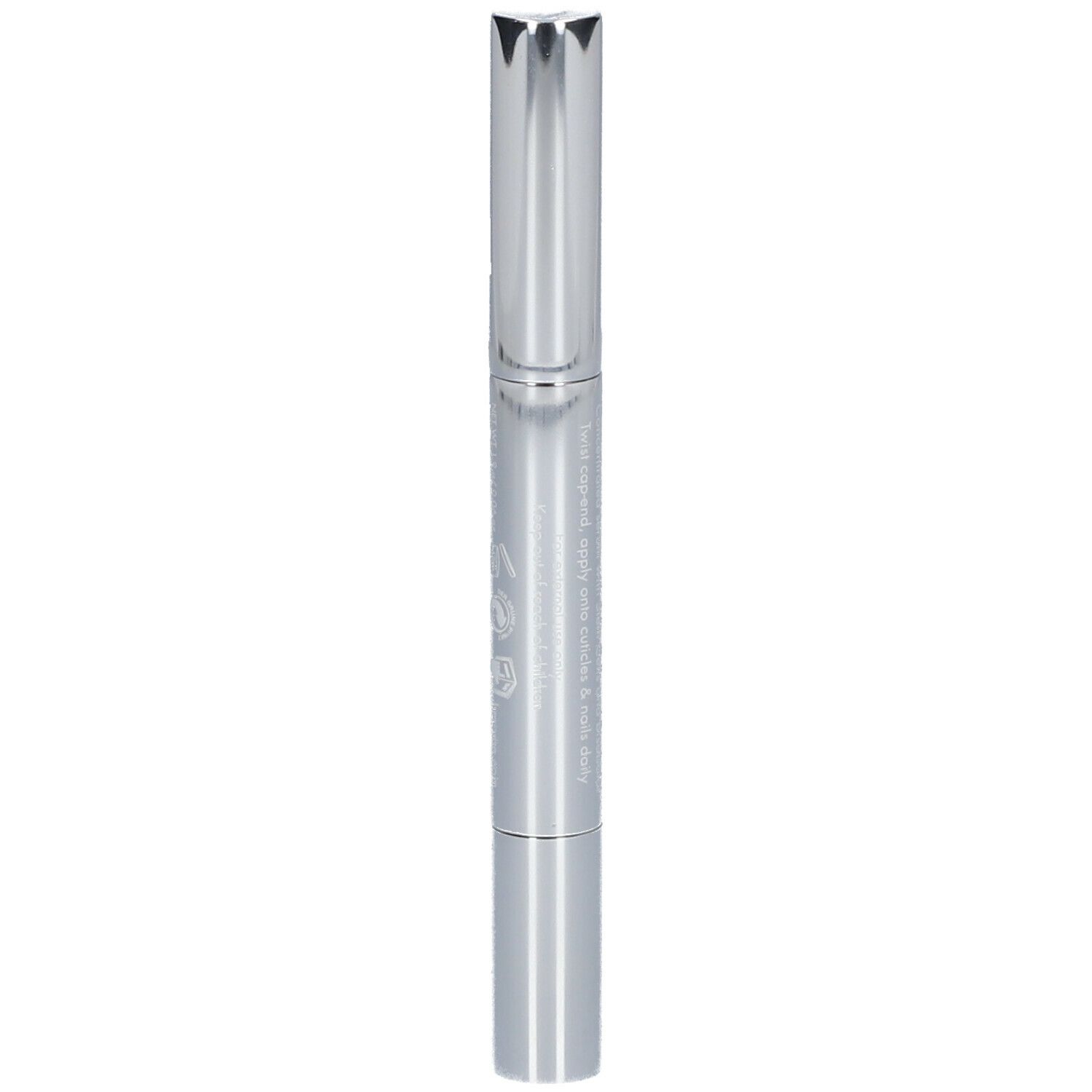 Silberfarbener Stift mit Kappe. Beschriftung auf dem Stift. HERÔME® Cuticle Night Repair Wunderstift.