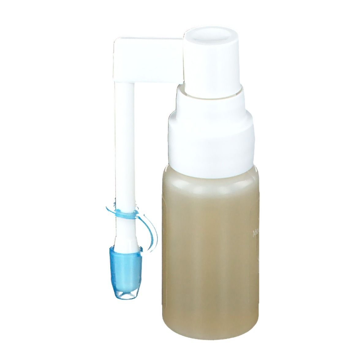 Flacon de spray buccal avec applicateur. Bouchon blanc, liquide transparent. Inscription : The Herborist Borneol C.I.R. 15 ml.