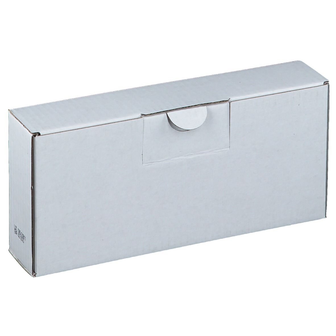 Boîte rectangulaire blanche avec rabat. Aucun autre détail visible.