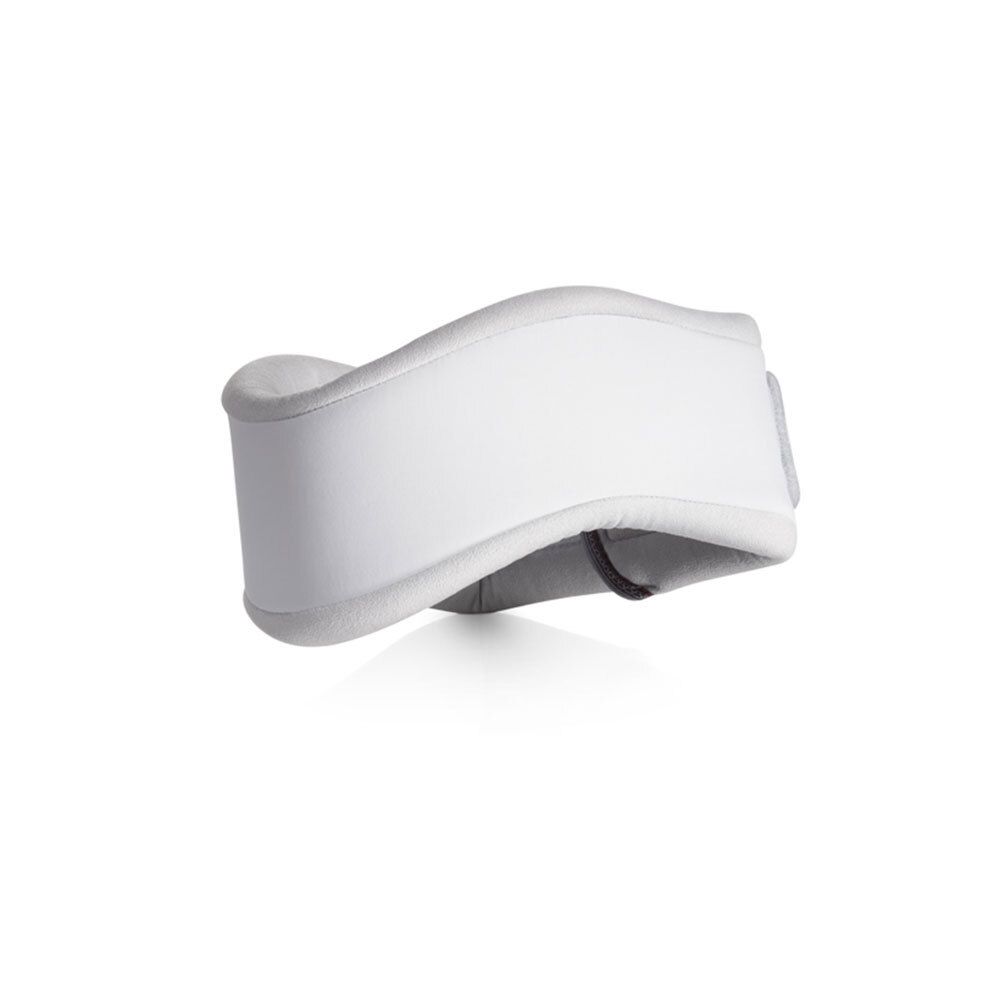OFA Push Care Cervicalstütze. Coussin cervical blanc avec bord gris et fermeture velcro.