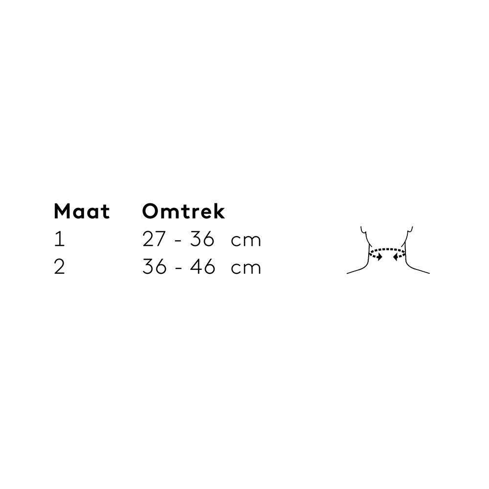 Grafiek: Nekomtrek meten. Maten 1 en 2 met omtrek in cm.