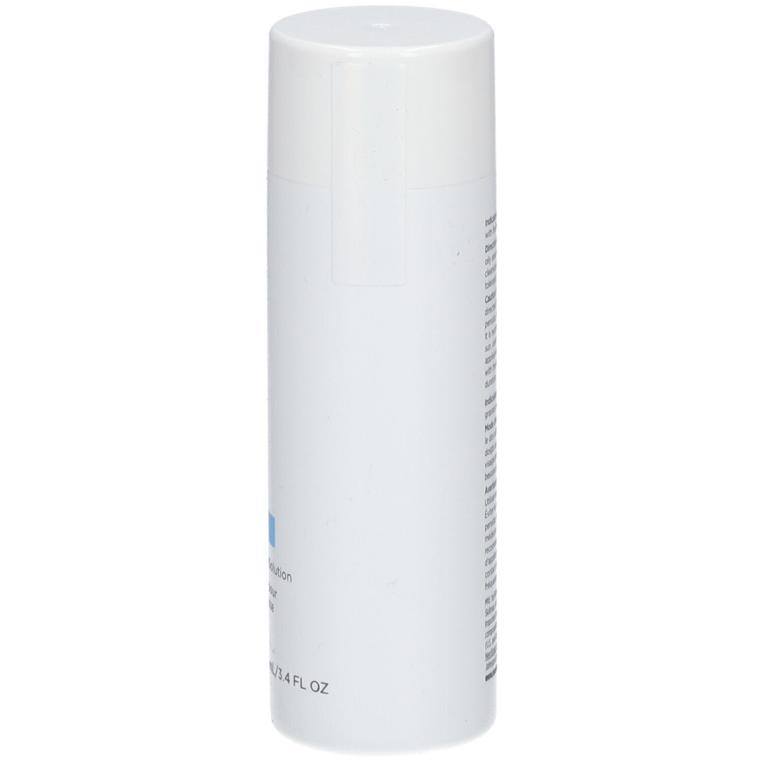 Witte fles met dop. Opschrift: CLARIFY, Oily Skin Solution, 100 ml/3.4 FL OZ.