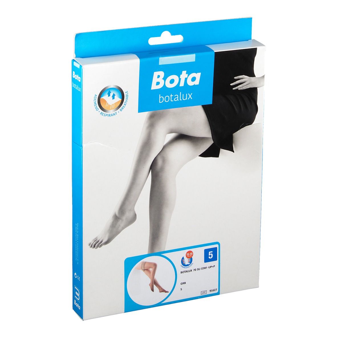 Verpackung von Bota Botalux 70 Stay-up SU +P GRB Größe 5. Aufdruck mit Produktabbildung und Logo.