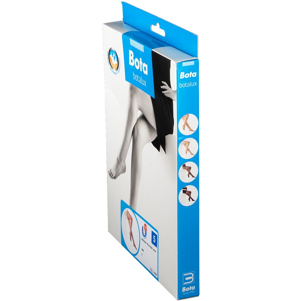 Seitenansicht der Verpackung von Bota Botalux. Produktabbildung und Logo auf der Verpackung.