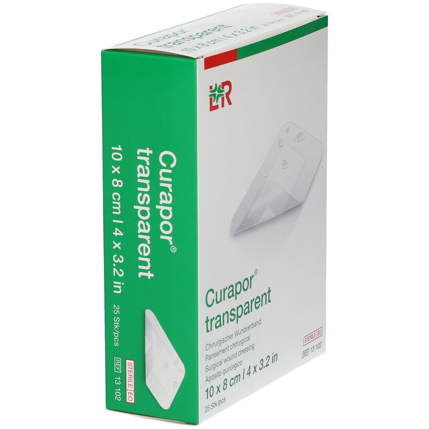 Verpakking van Curapor transparent. Chirurgisch wondverband. 10 x 8 cm. 25 stuks. Steriel EO.