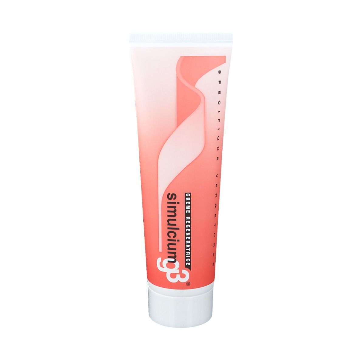 Tube de Crème Récupération Simulcium G3. Bouchon blanc, tube rose avec design blanc et texte.