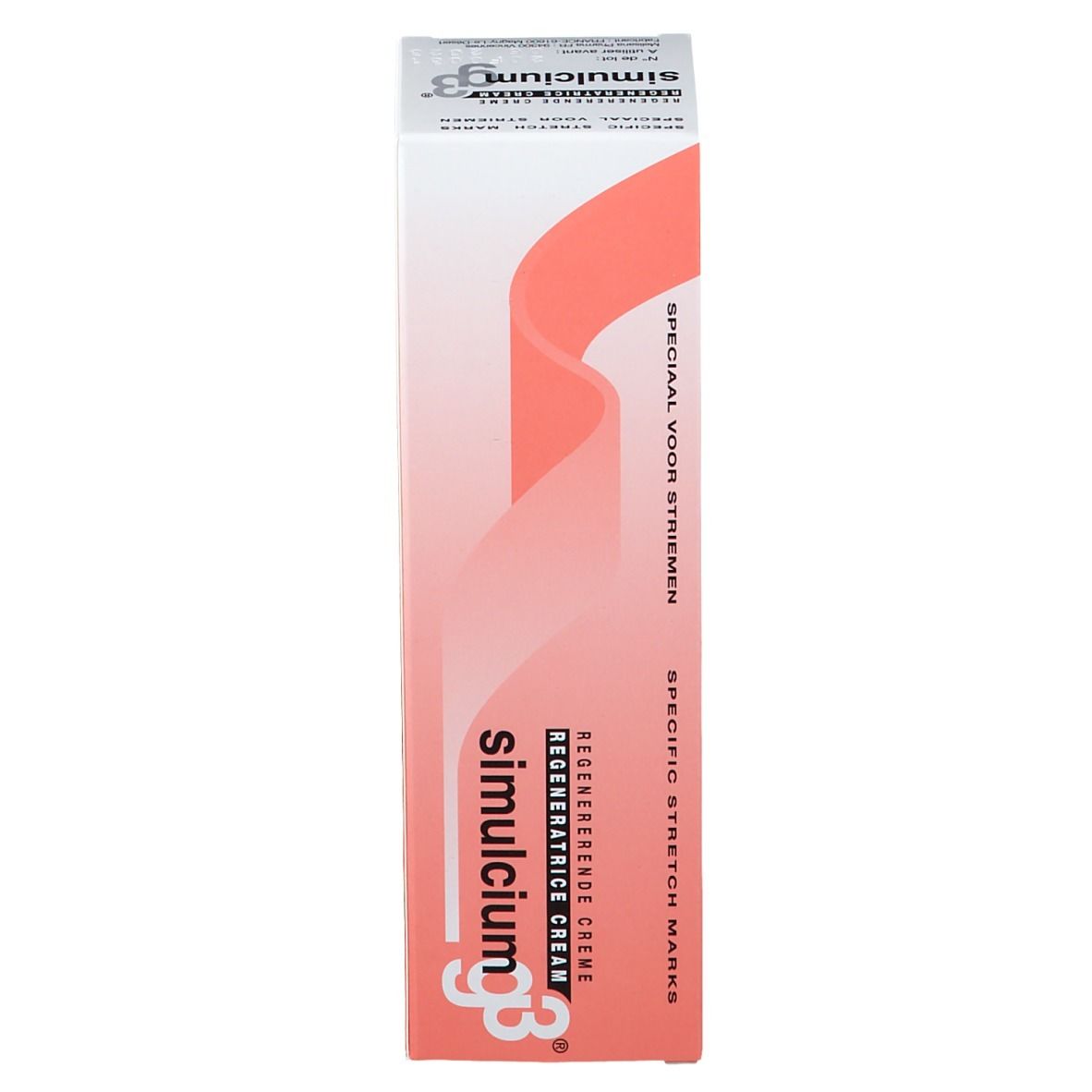 Emballage Simulcium G3 Crème Récupération. Rose et blanc avec texte.
