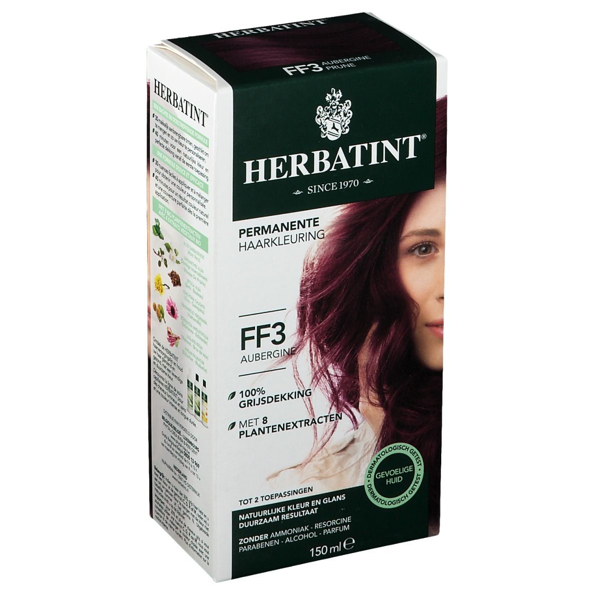 HERBATINT® Haarfarbe Box. FF3 Aubergine. 100% Grauhaarabdeckung. Mit Pflanzenextrakten. Für empfindliche Haut. 150 ml.