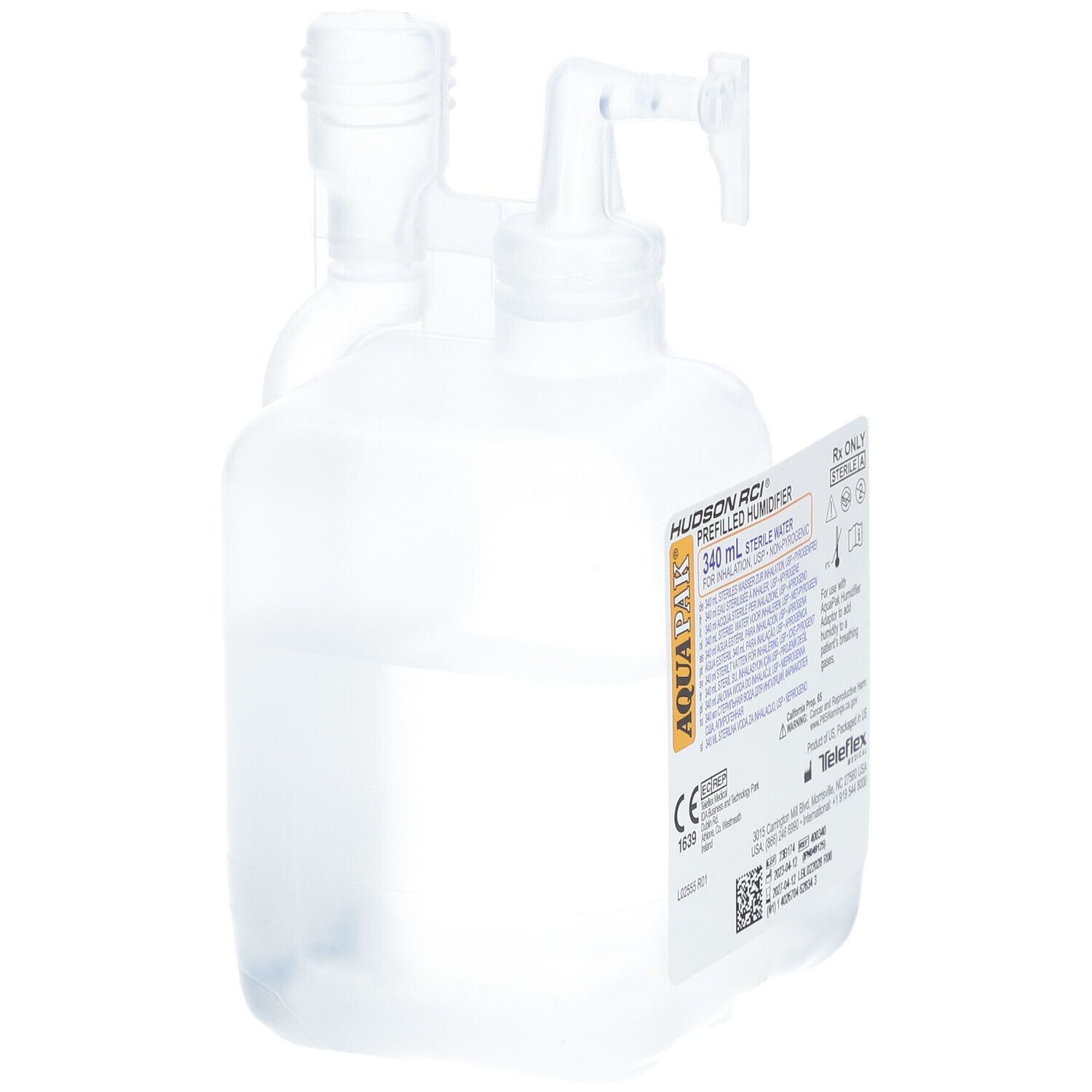Behälter Hudson RCI AquaPak mit sterilem Wasser. Mit Ausguss und Verschluss. CE-Kennzeichnung.