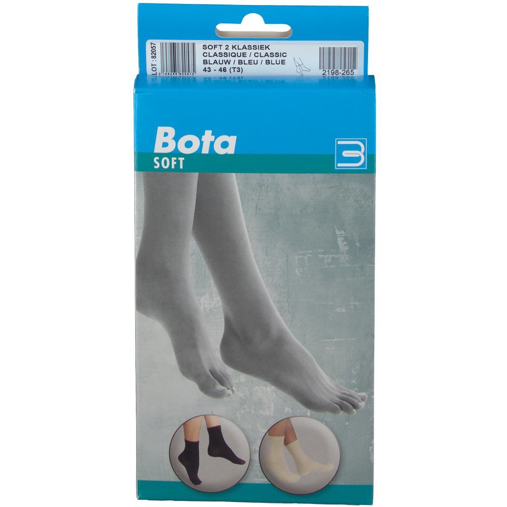 Emballage de chaussettes bleues. Marque Bota Soft, modèle Classic, taille 43-46.