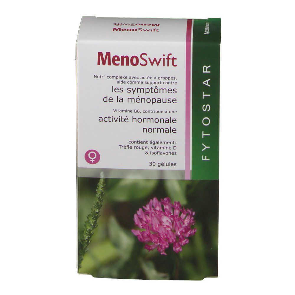 Produktverpackung mit Namen und Logo. Enthält 30 Kapseln. Kleeblume im Vordergrund.