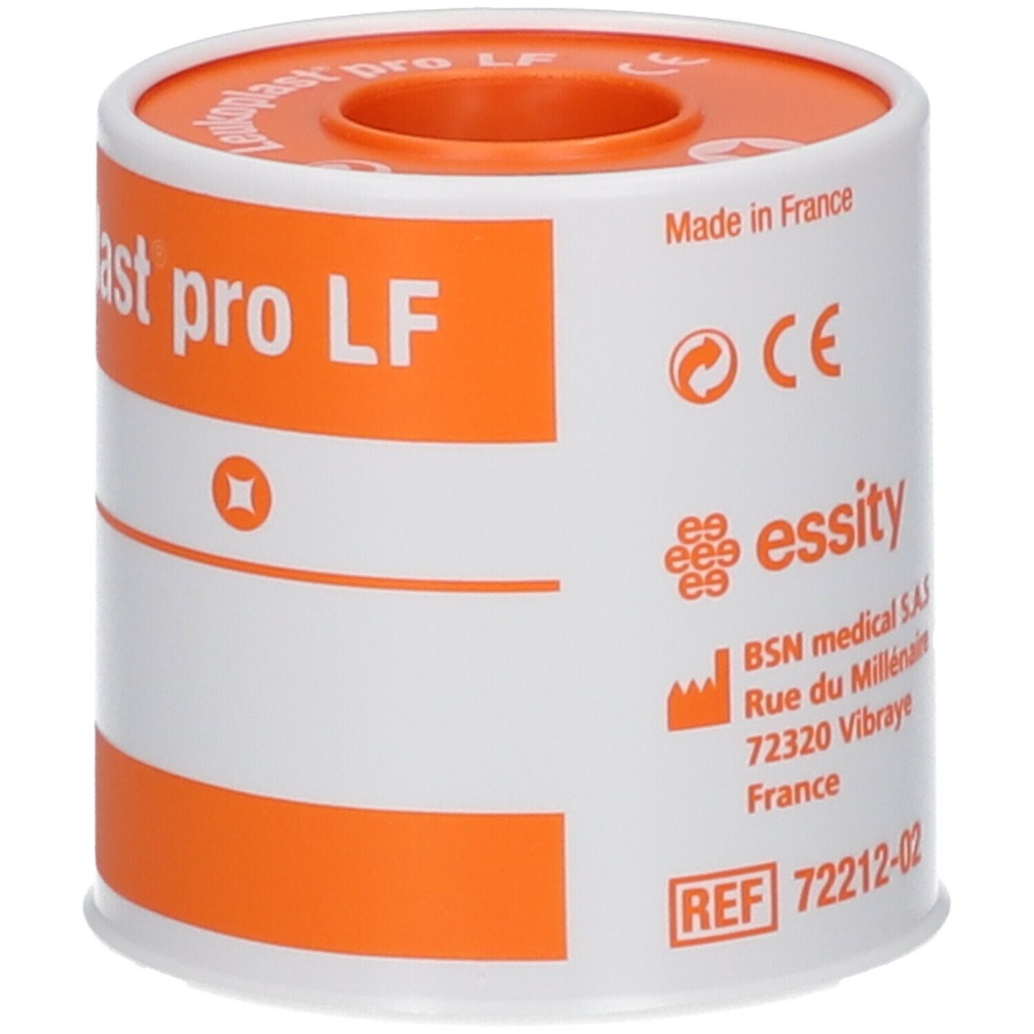 Rouleau Leukoplast pro LF. Emballage avec marquage CE, adresse du fabricant et mention "Made in France".