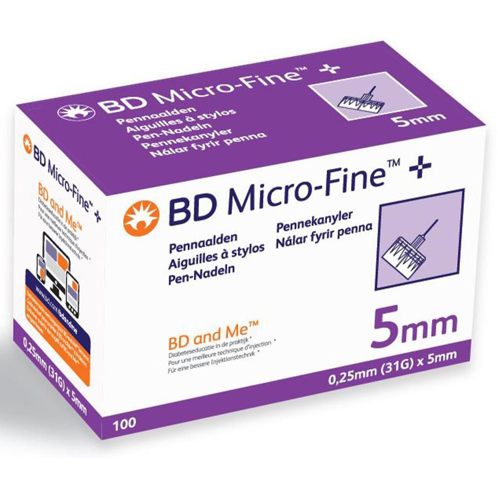 Boîte de BD Micro-Fine Pen-Nadeln. Inscription : 5 mm, 0,25 mm (31G) x 5 mm. Contient 100 aiguilles.