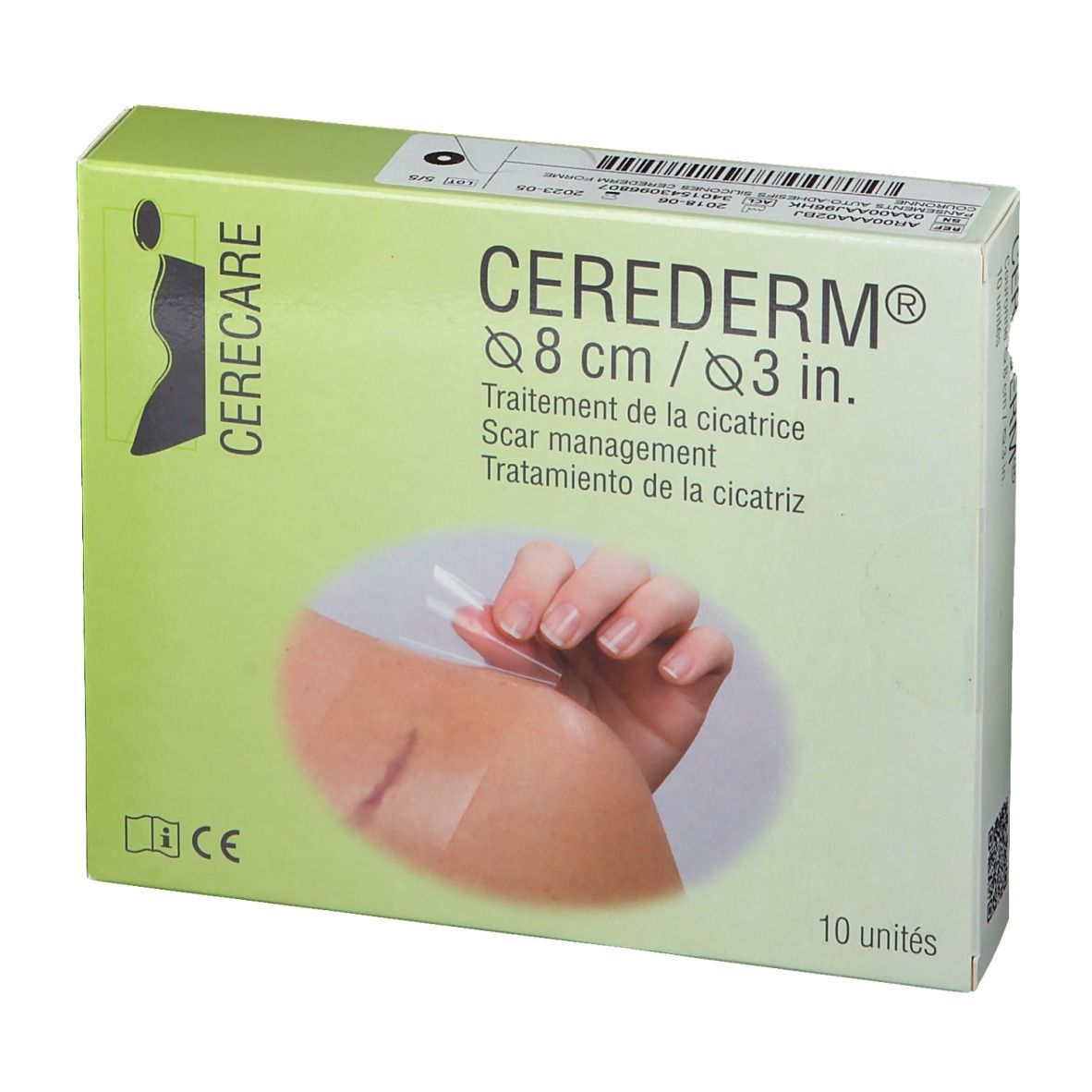 Boîte de CEREDERM® 8 cm, avec application sur peau. 10 unités.