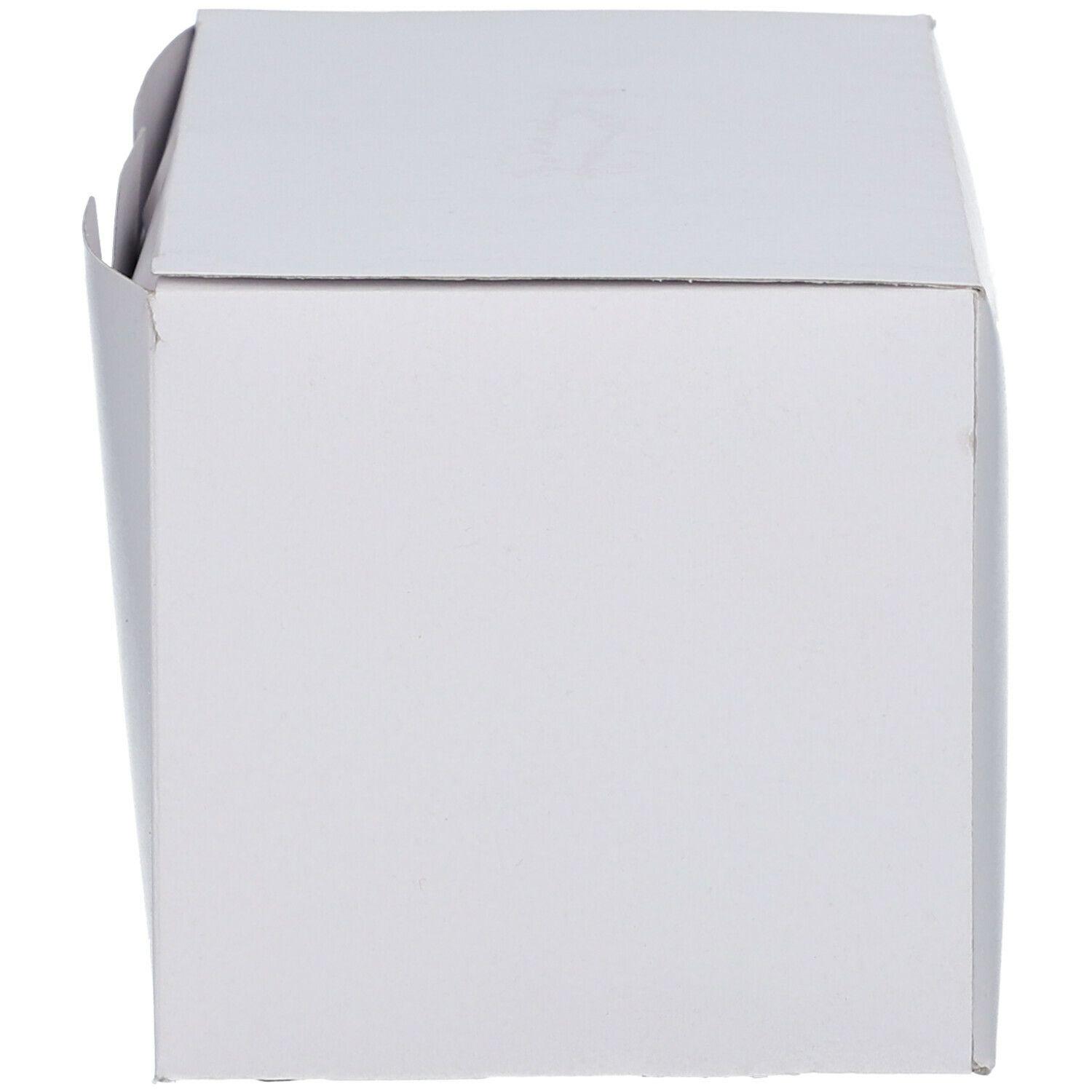 Vue latérale de la boîte blanche de compresses Stellaline 1. La boîte est légèrement ouverte.