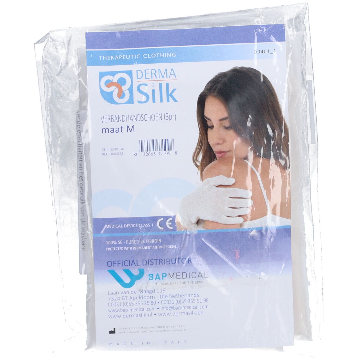 Verbandhandschuhe in Folienverpackung. Größe M. Marke DermaSilk. Medizinprodukt.