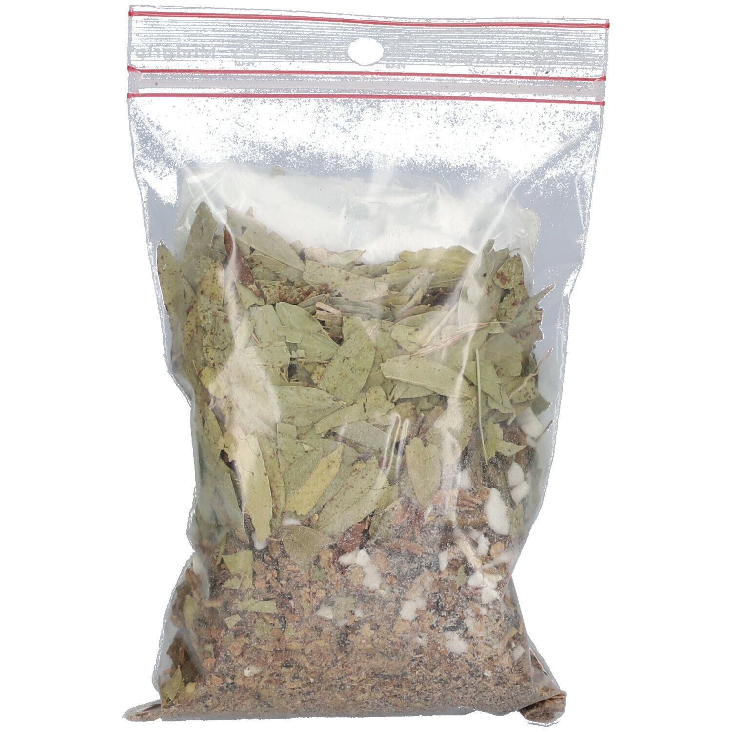 Mélange d'herbes en sachet transparent. Le sachet est fermé par une fermeture éclair.