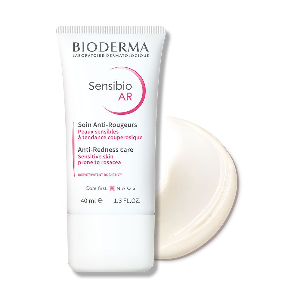 Tube blanc BIODERMA Sensibio A-R et une goutte de crème. Contenance 40 ml.