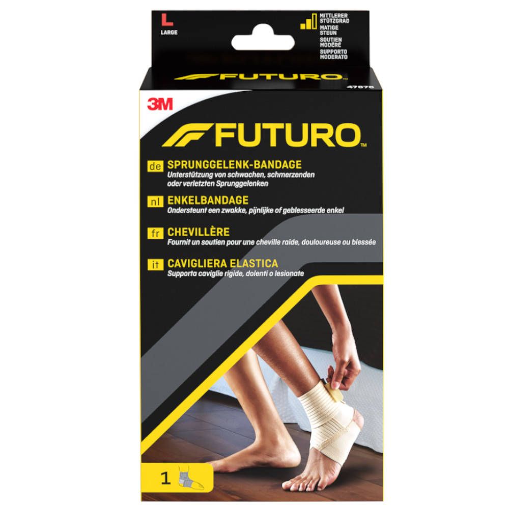 3M FUTURO Knöchelbandage, Größe L, in Verpackung. Produktname und Logo sichtbar. Bandage am Fuß abgebildet.
