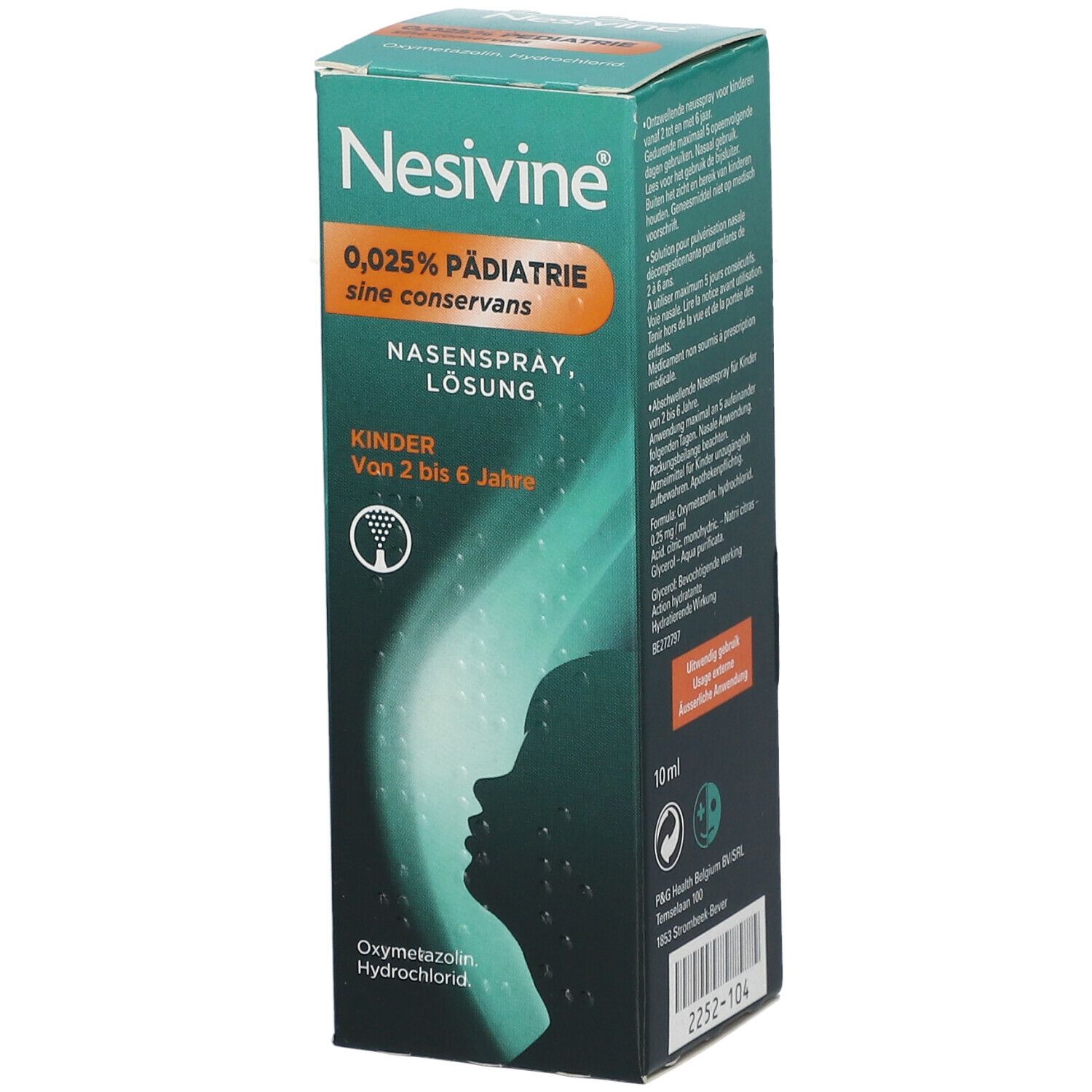 Nesivine 0,025% pediatrie neusspray zonder bewaarmiddelen. Voor kinderen van 2 tot 6 jaar. Nasenspray, Lösung, 10 ml.