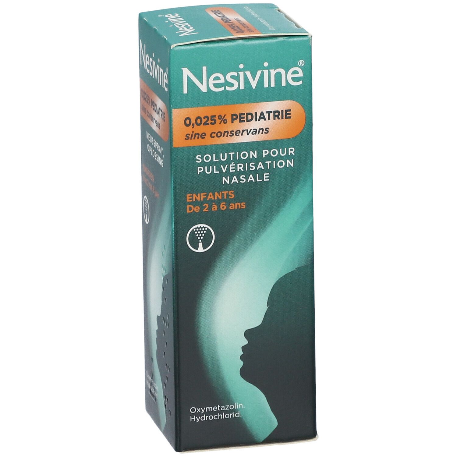 Nesivine 0,025% pediatrie neusspray zonder bewaarmiddelen. Voor kinderen van 2 tot 6 jaar. Oplossing voor neusverstuiving.
