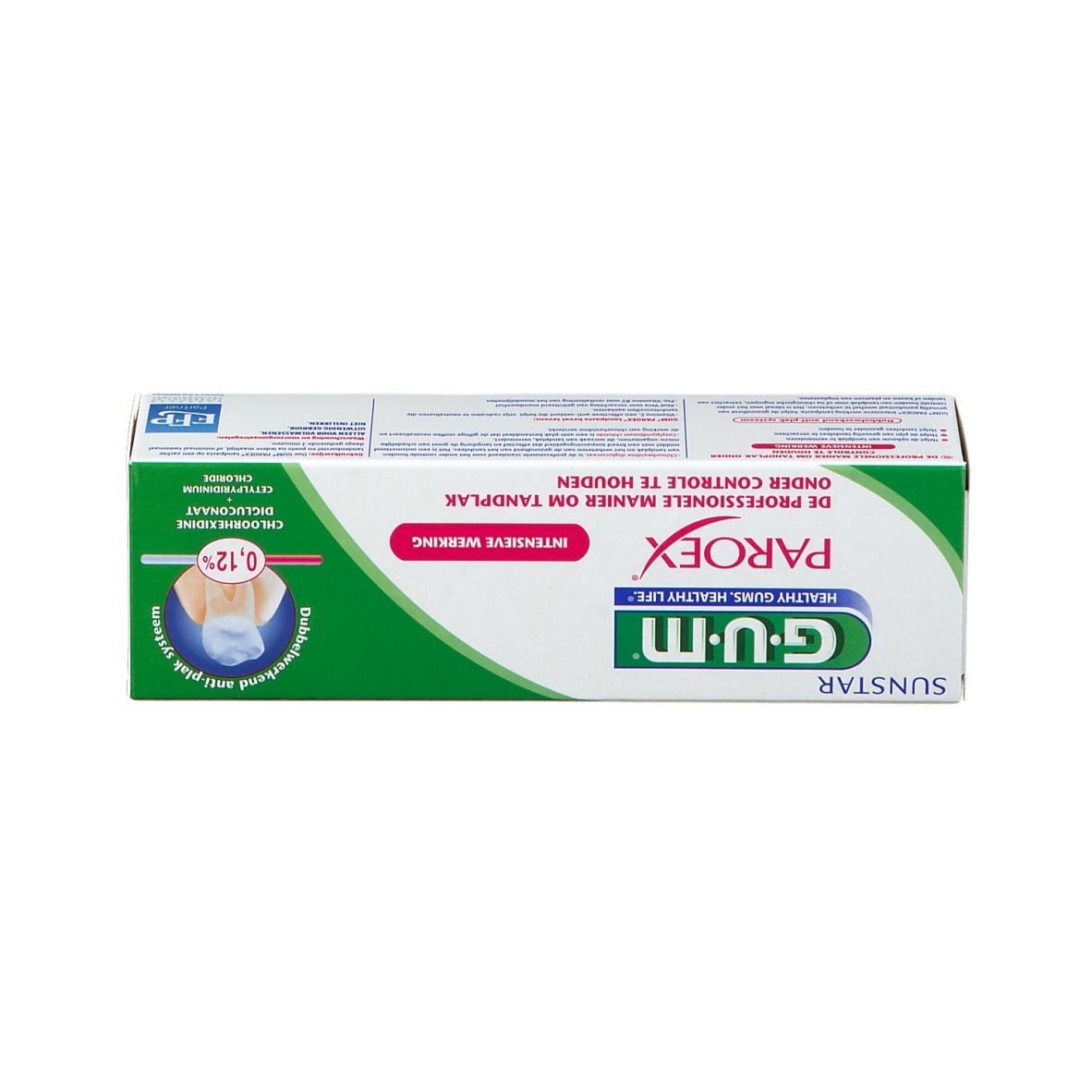 GUM Paroex Zahnpasta-Tube mit intensivem Wirkstoff, 0,12% Chlorhexidin.