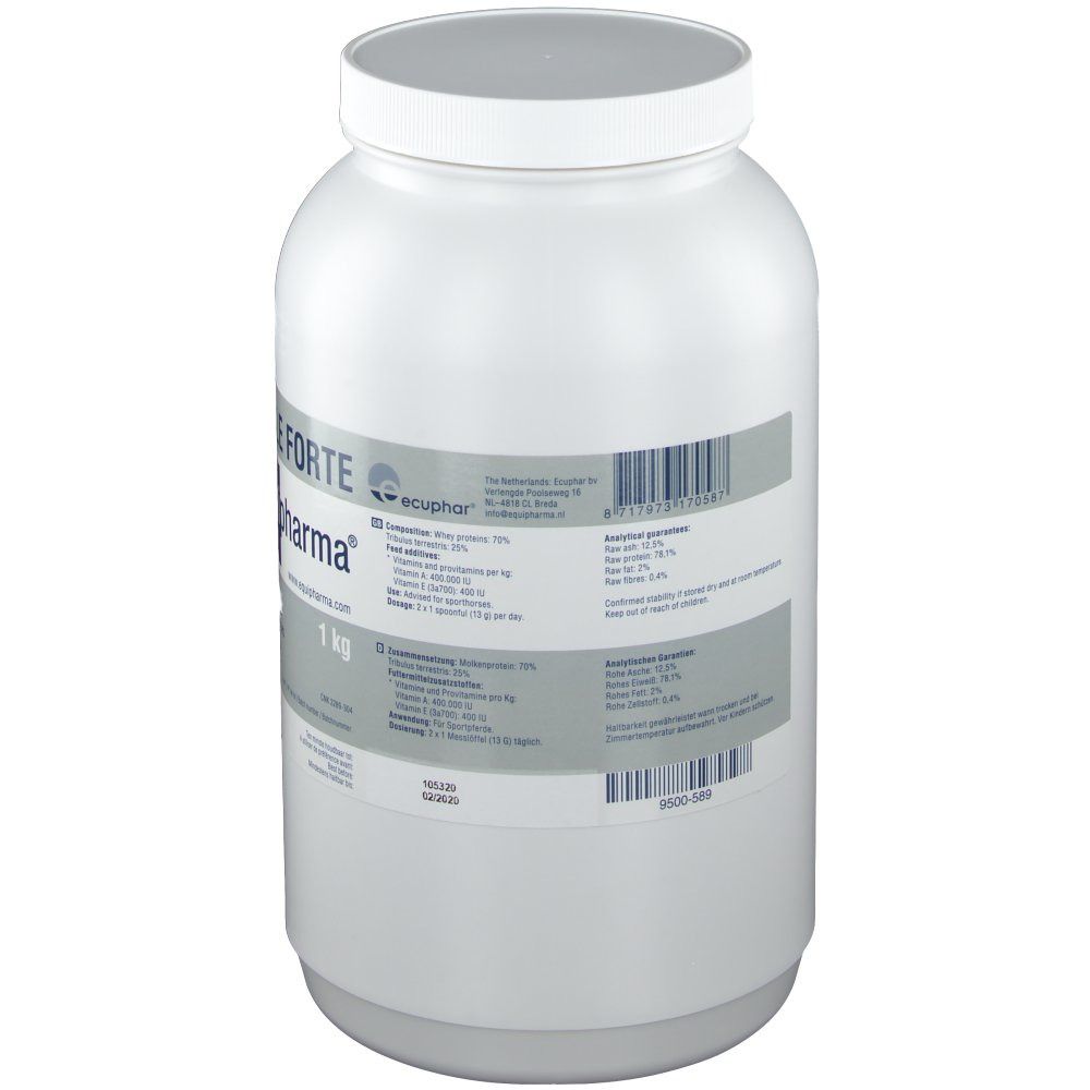 Witte pot met deksel. Etiket met productinformatie en barcode. 1 kg.