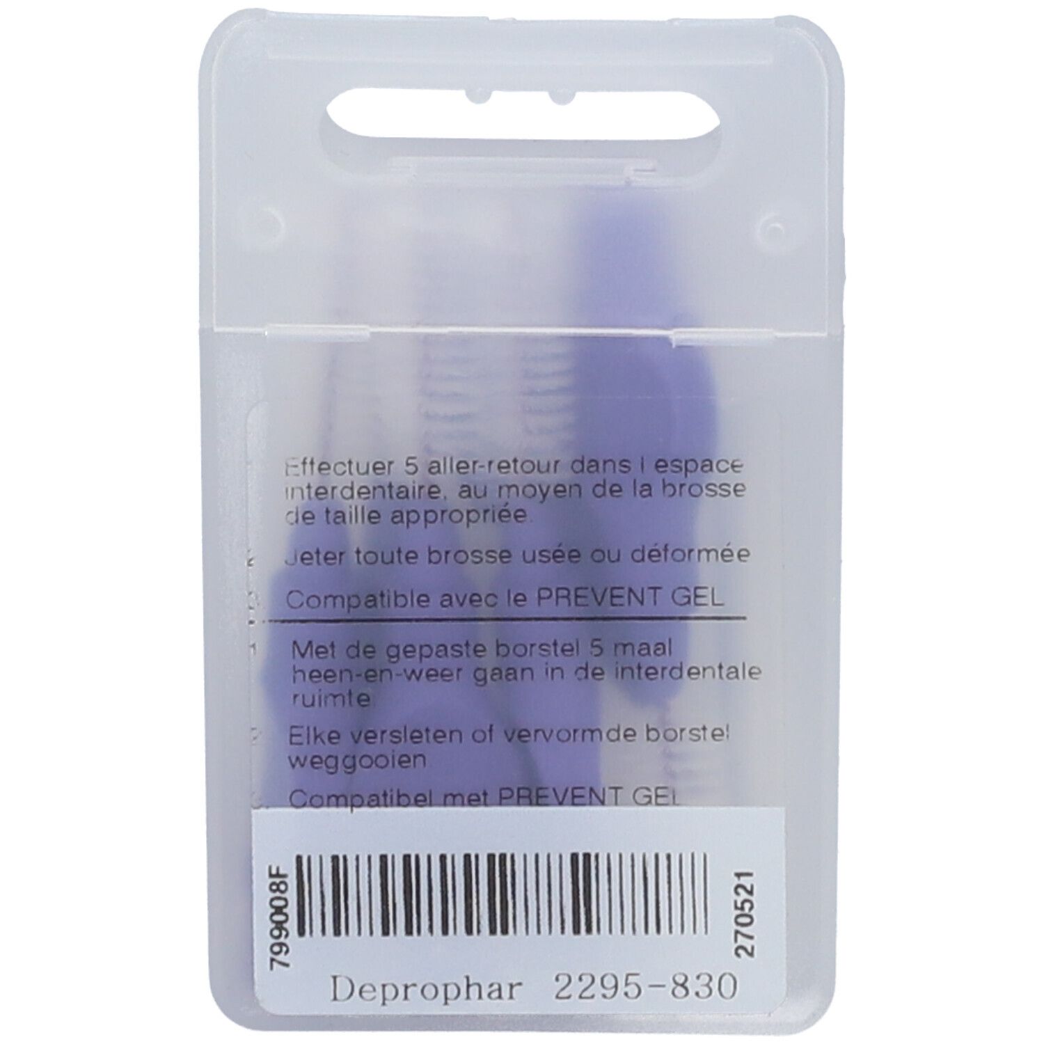 Rückseite der Verpackung mit Produktinformationen und Barcode. Kompatibel mit PREVENT GEL.