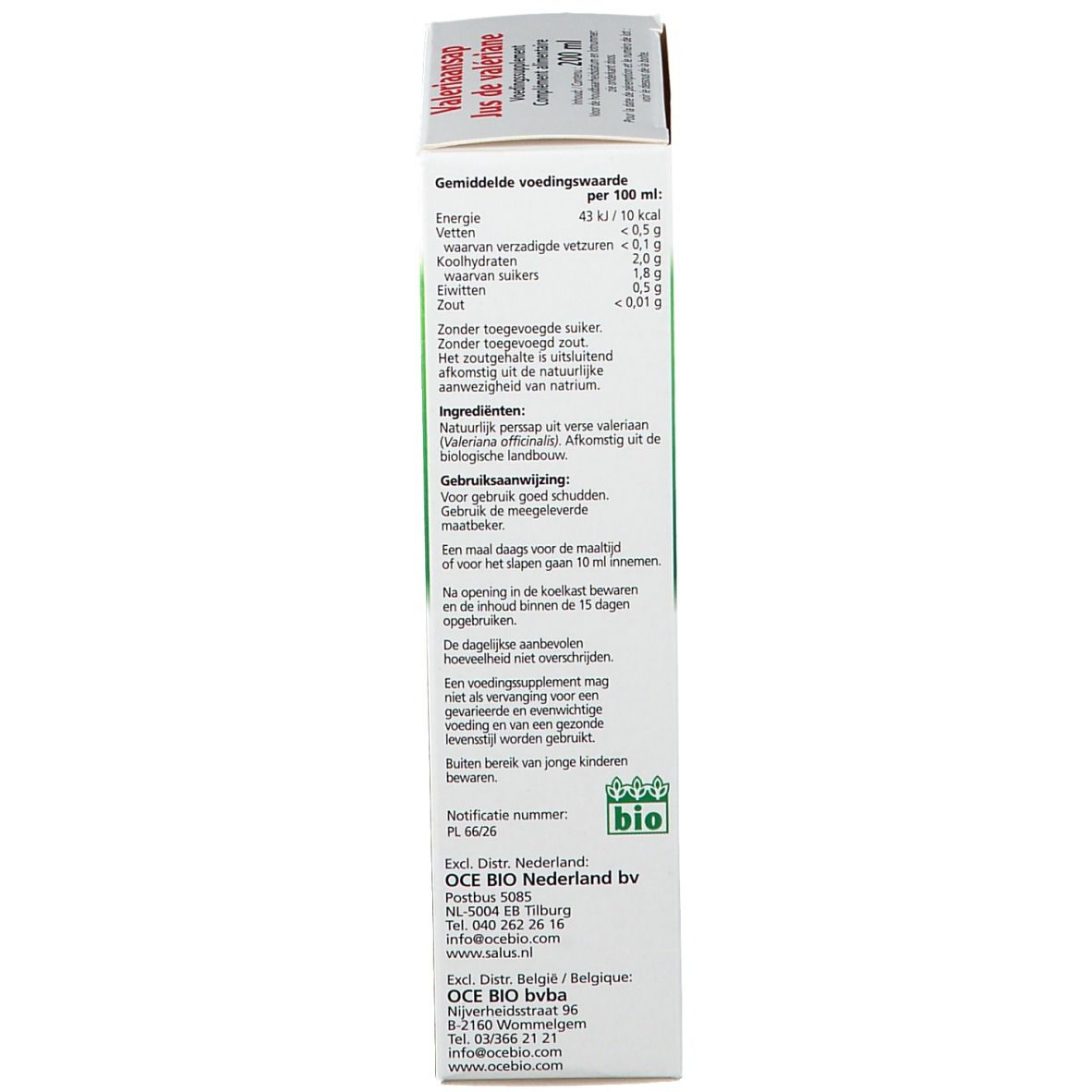 Weiße Verpackung, Detailansicht. Text und Nährwertangaben. Bio-Siegel.
