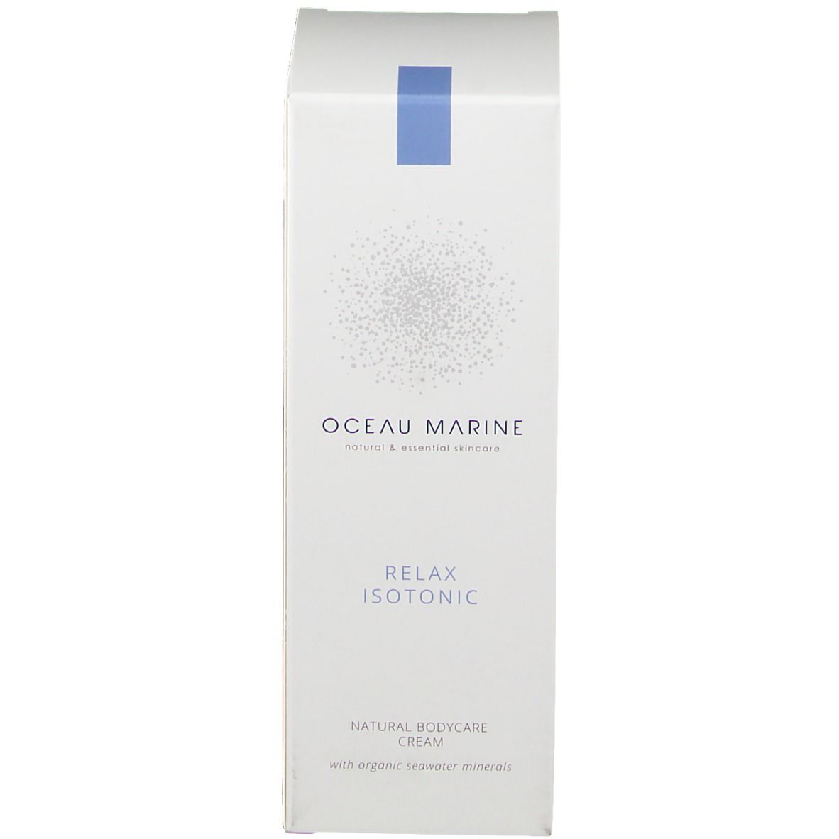 Emballage de crème Oceau Marine Relax Isotonic. Boîte blanche avec nom du produit.
