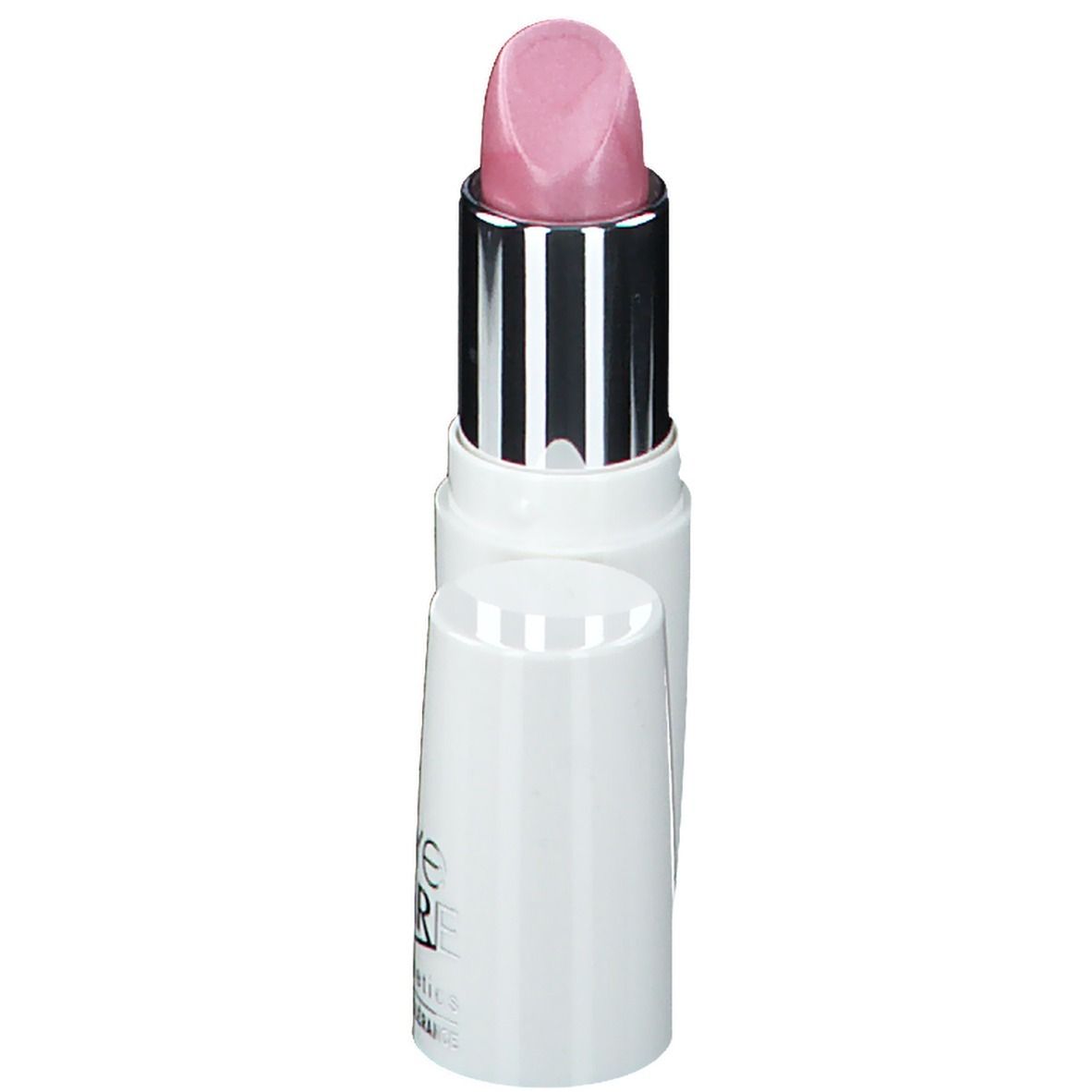 Lipstick Roze Nr. 639, witte stick, zilveren huls, roze punt. Dop ernaast. EYE CARE Cosmetics.
